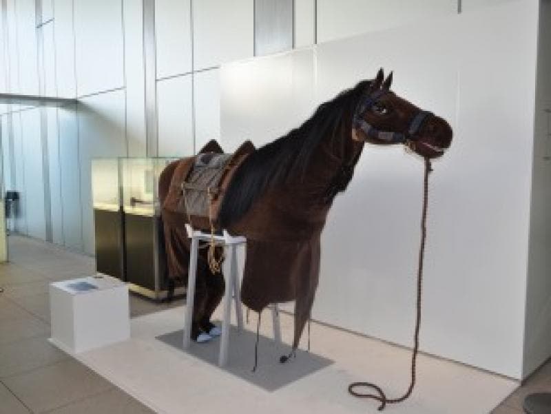 創業のルーツ・芝居「塩原多助」“馬の着ぐるみ”を本社社屋に展示しております